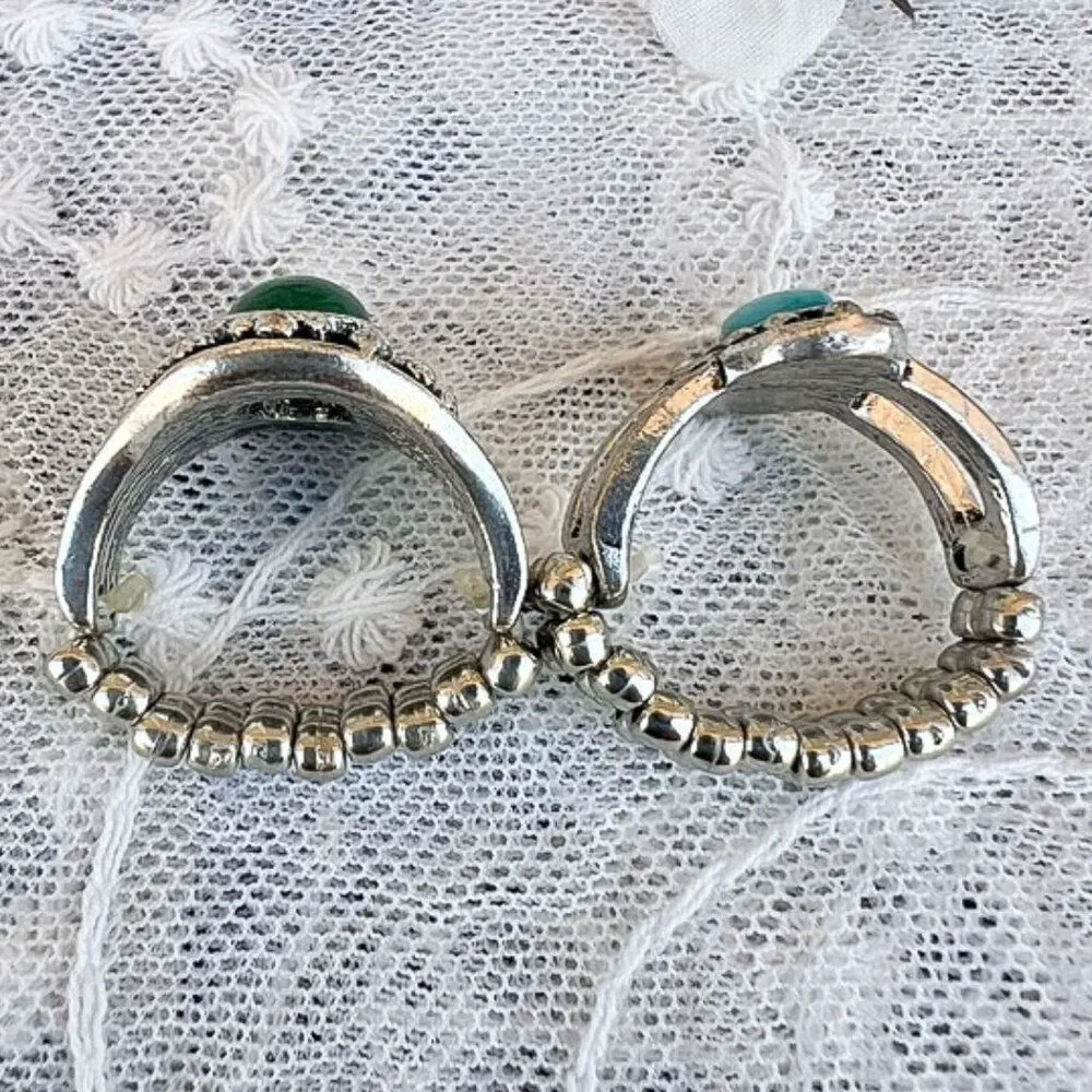 2 Fashion Stretch Rings - Faux Turquoise & Malachite